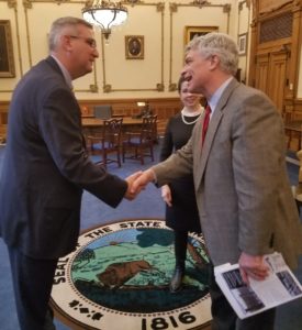 IFA Director Jeff Stant greets Gov. Holcomb just after his inauguration in January 2017.