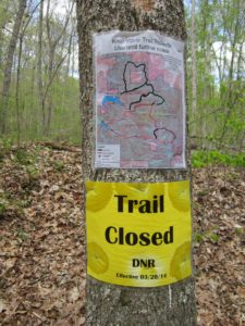 Photo of Knobstone Trail Closed sign.